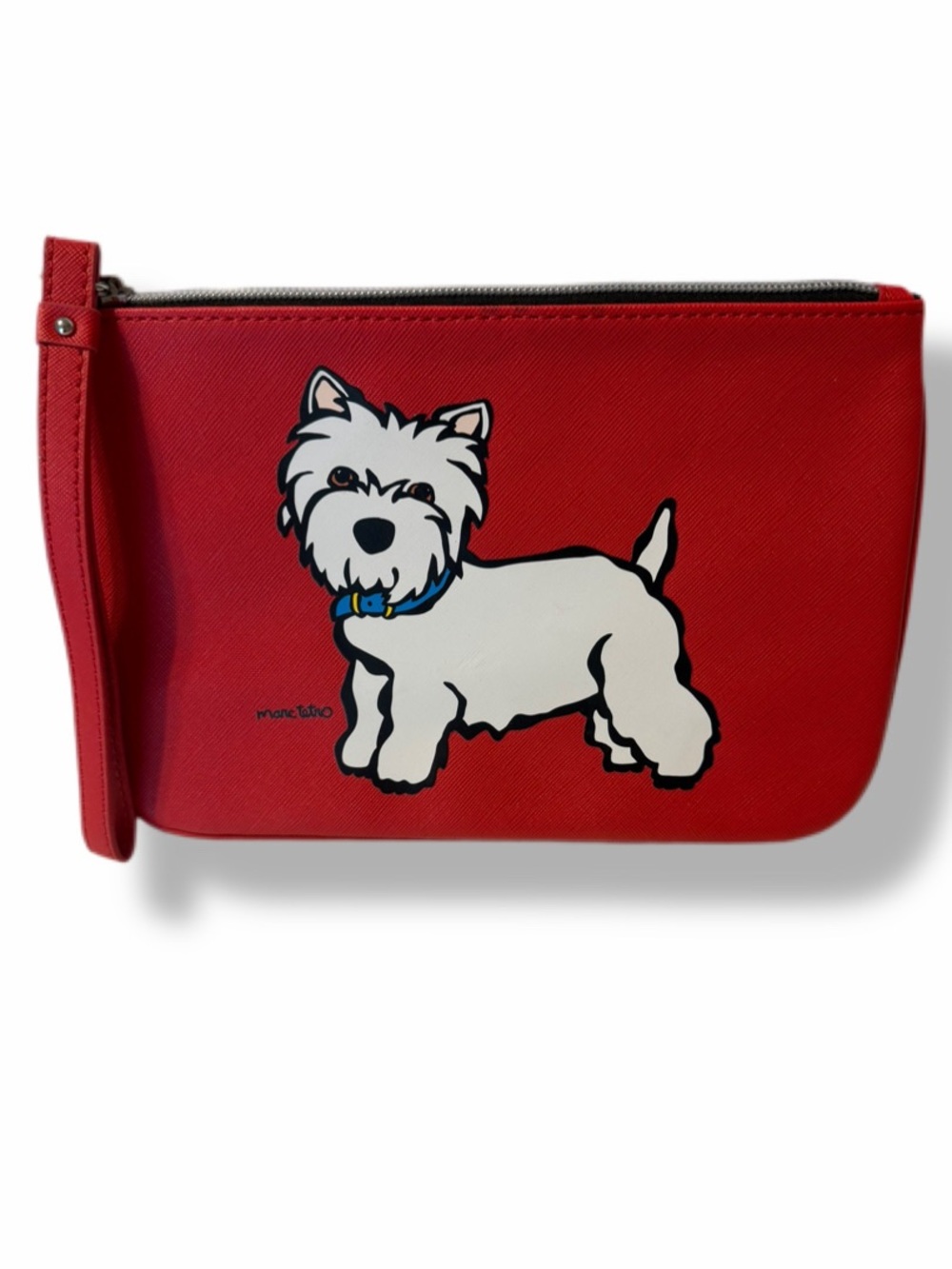 Marc Tetro Westie Dog Red Wristlet Clutch Cosmetic Bag